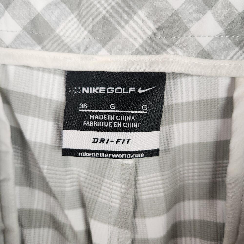 Nike Golf Shorts Mens 36 Gray White Check Plaid Dri Fit Performance Logo Pockets - Picture 8 of 11